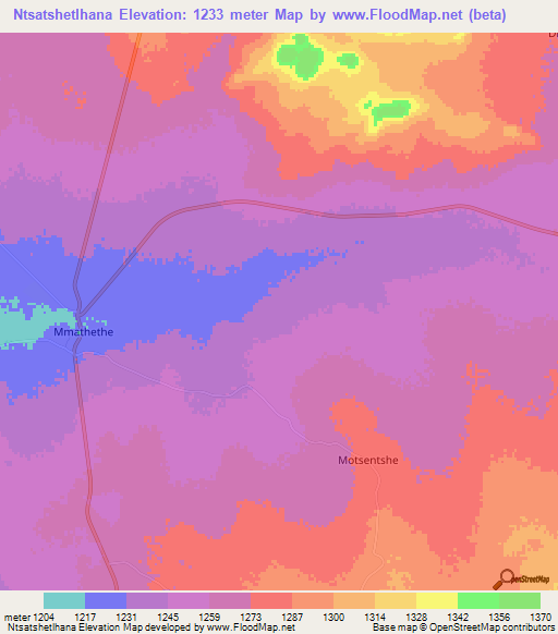 Ntsatshetlhana,Botswana Elevation Map