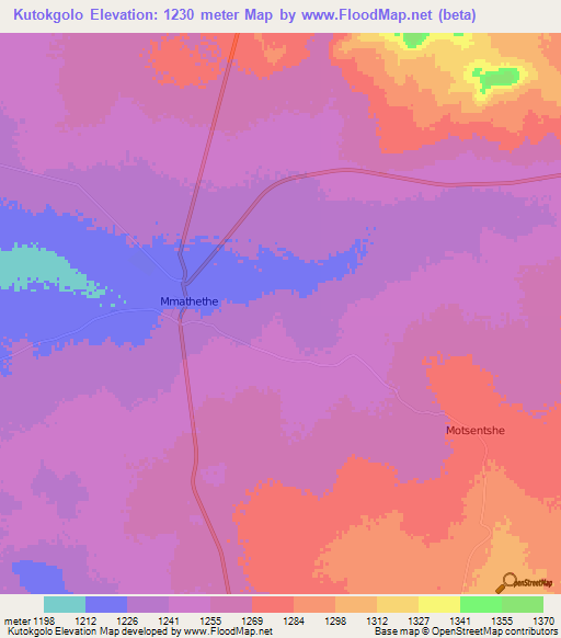 Kutokgolo,Botswana Elevation Map