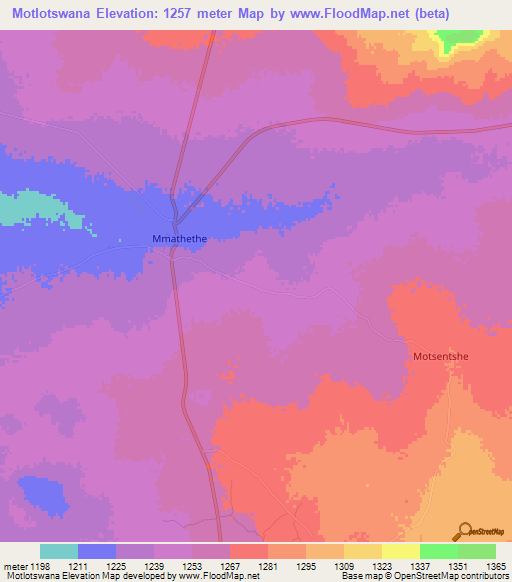 Motlotswana,Botswana Elevation Map