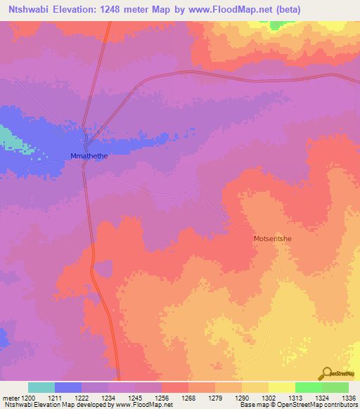 Ntshwabi,Botswana Elevation Map