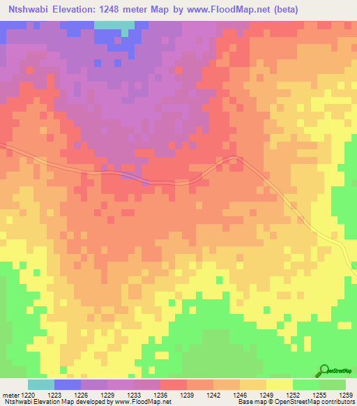 Ntshwabi,Botswana Elevation Map