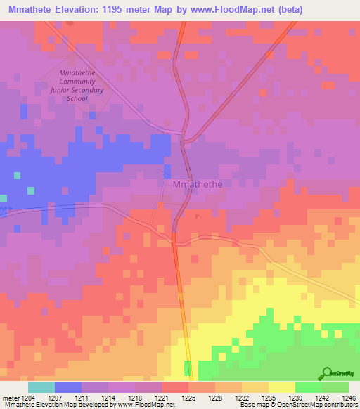 Mmathete,Botswana Elevation Map