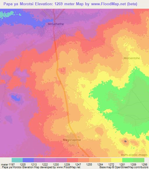 Papa ya Morotsi,Botswana Elevation Map