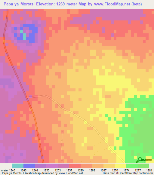 Papa ya Morotsi,Botswana Elevation Map