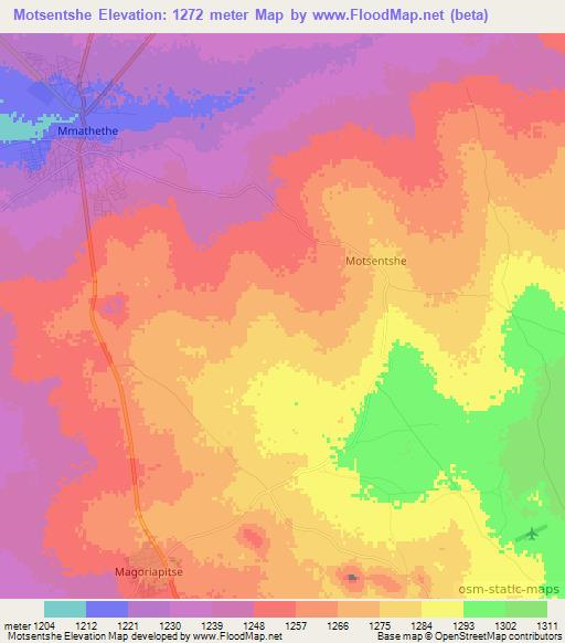 Motsentshe,Botswana Elevation Map