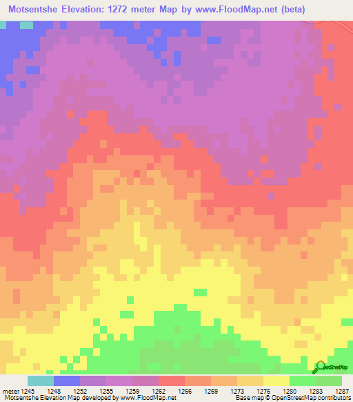Motsentshe,Botswana Elevation Map