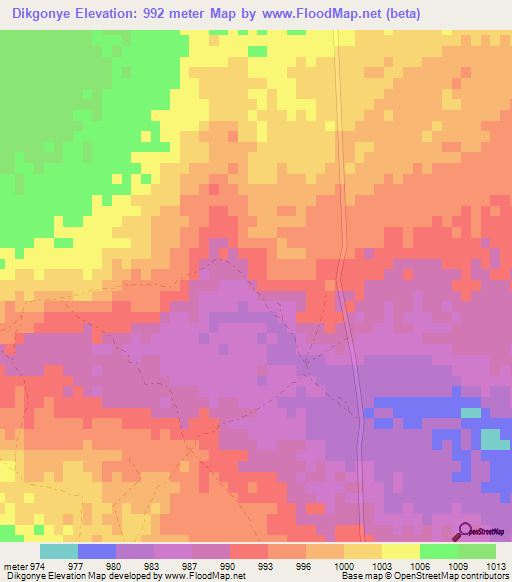 Dikgonye,Botswana Elevation Map