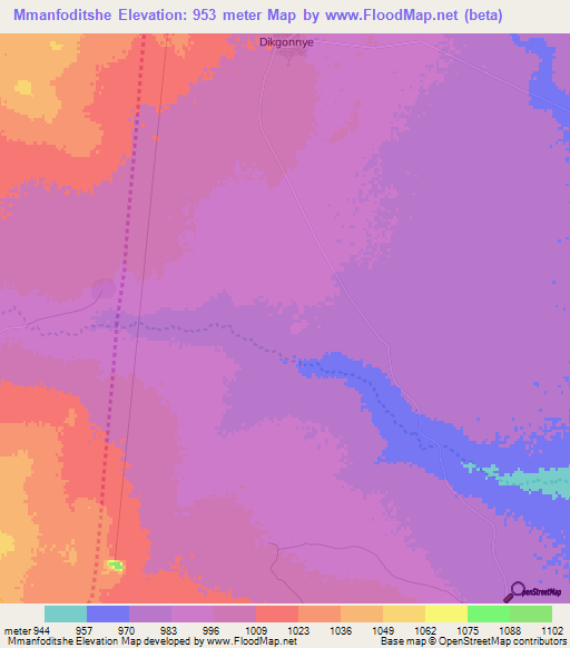 Mmanfoditshe,Botswana Elevation Map