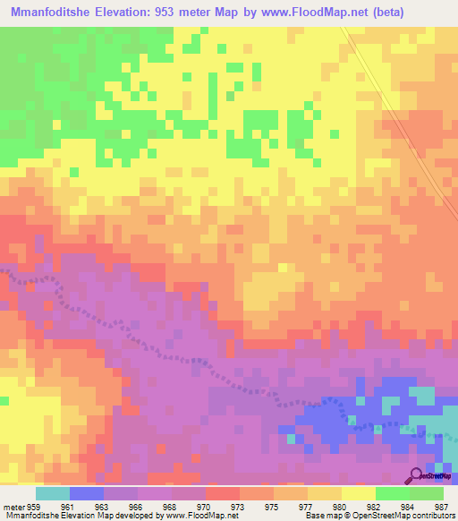 Mmanfoditshe,Botswana Elevation Map