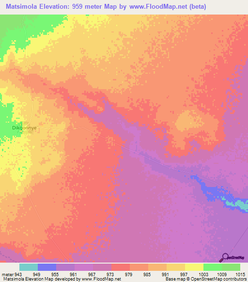 Matsimola,Botswana Elevation Map