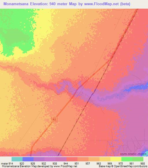 Monametsana,Botswana Elevation Map