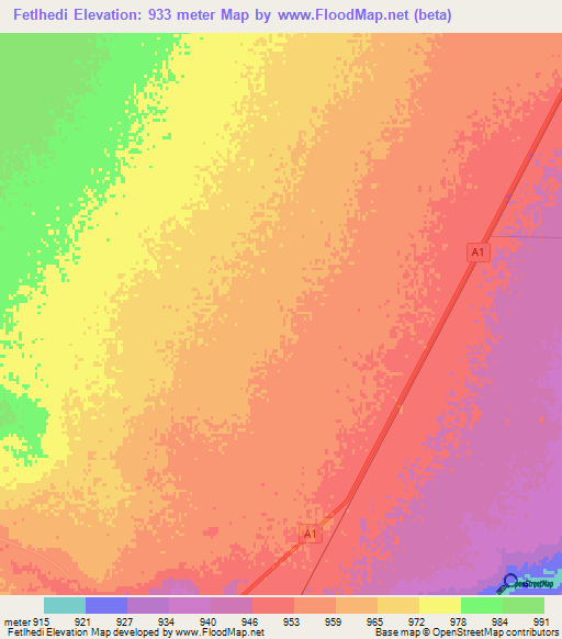Fetlhedi,Botswana Elevation Map