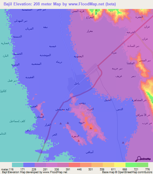 Bajil,Yemen Elevation Map