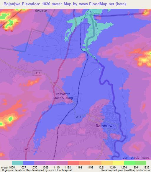 Bojanjwe,Botswana Elevation Map