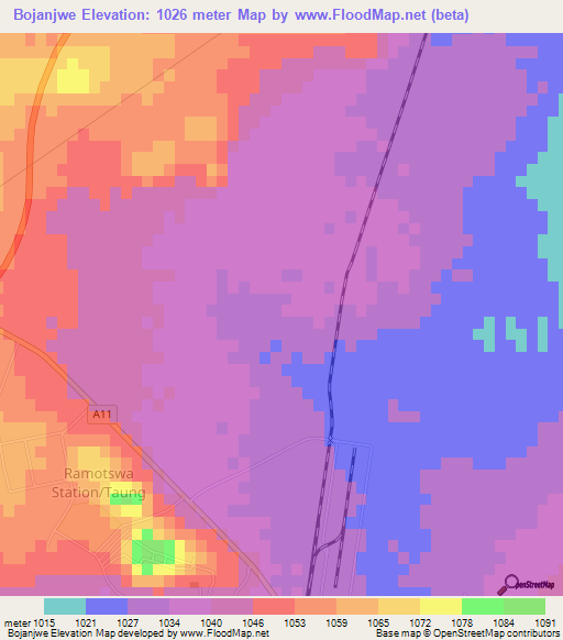 Bojanjwe,Botswana Elevation Map