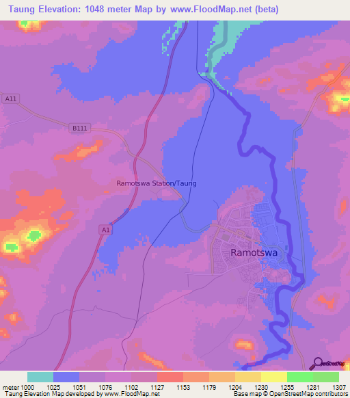 Taung,Botswana Elevation Map