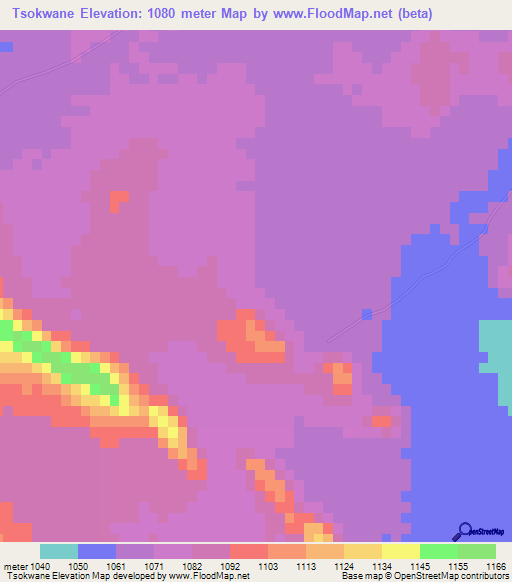 Tsokwane,Botswana Elevation Map