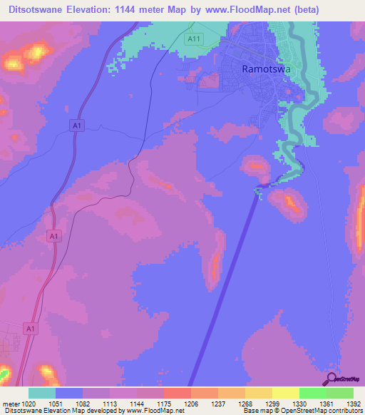 Ditsotswane,Botswana Elevation Map