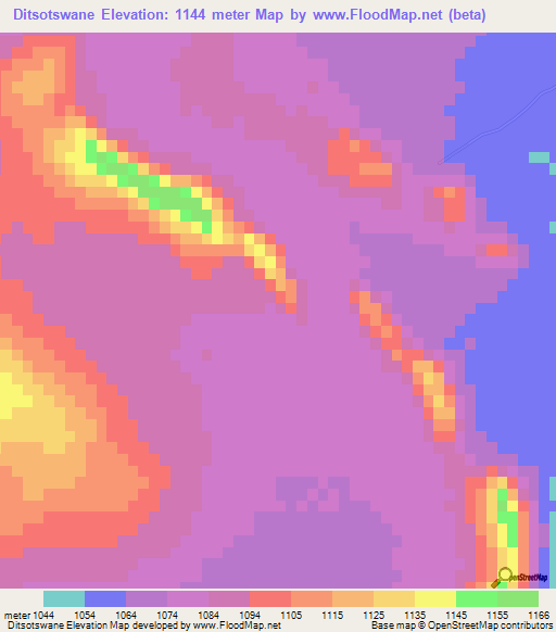 Ditsotswane,Botswana Elevation Map