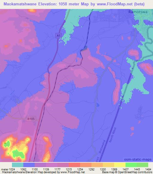 Maokamatshwane,Botswana Elevation Map
