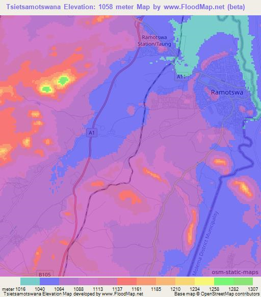 Tsietsamotswana,Botswana Elevation Map