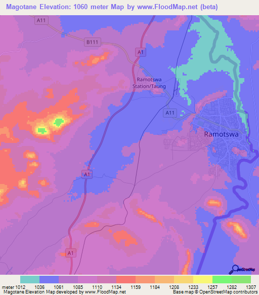 Magotane,Botswana Elevation Map