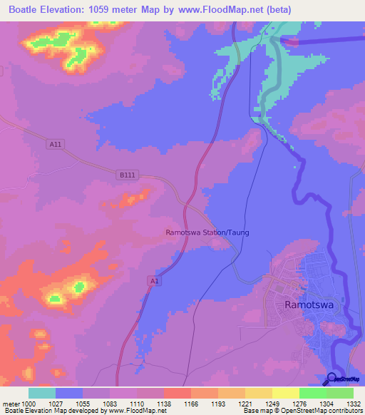 Boatle,Botswana Elevation Map