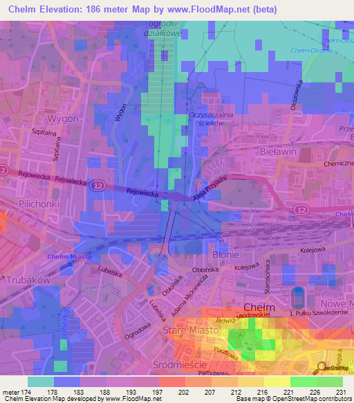 Chelm,Poland Elevation Map