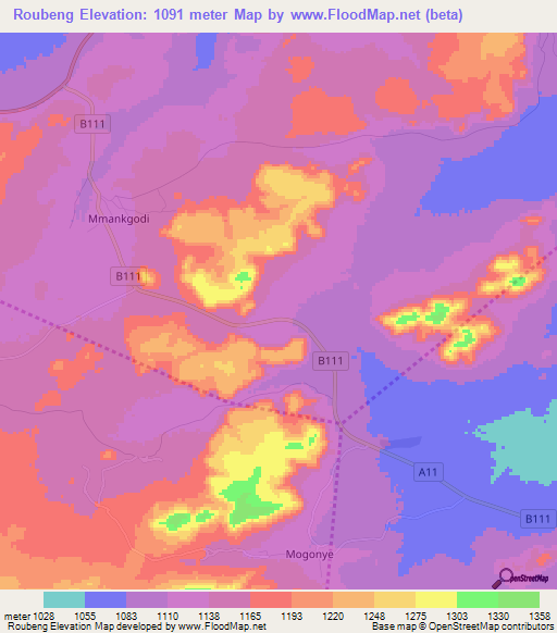 Roubeng,Botswana Elevation Map