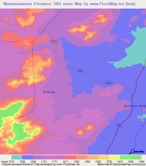 Metsemaswaane,Botswana Elevation Map