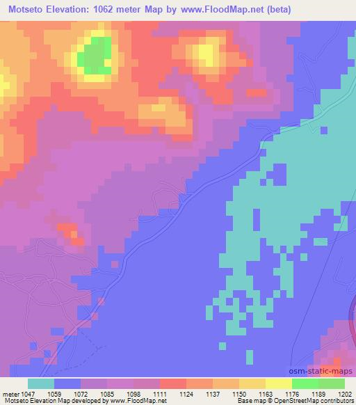 Motseto,Botswana Elevation Map