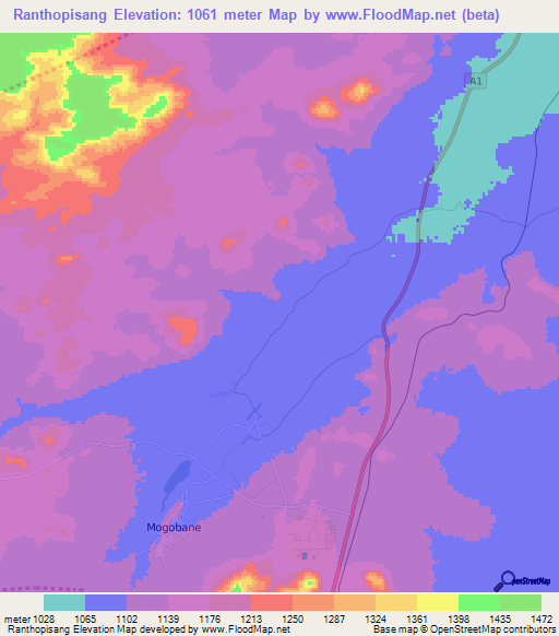 Ranthopisang,Botswana Elevation Map