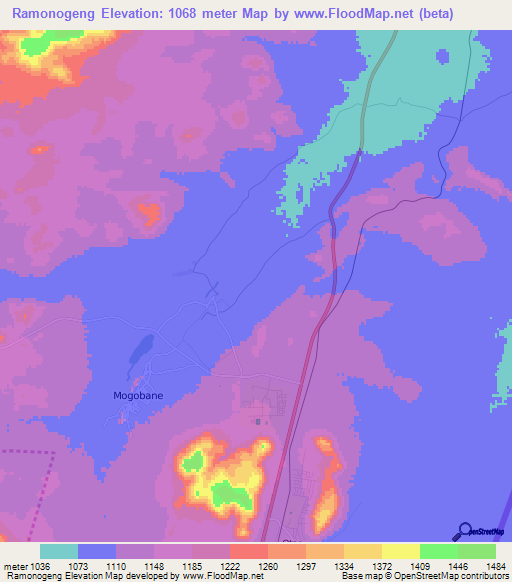 Ramonogeng,Botswana Elevation Map