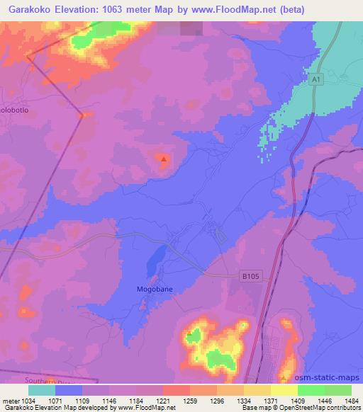 Garakoko,Botswana Elevation Map