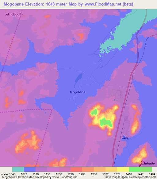 Mogobane,Botswana Elevation Map