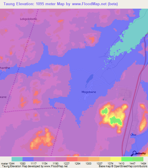 Taung,Botswana Elevation Map