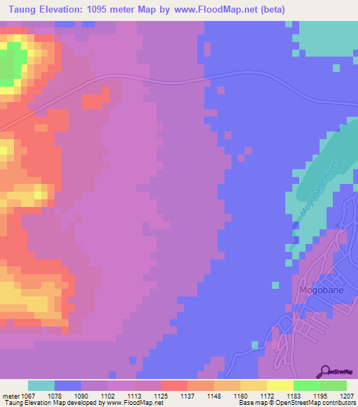 Taung,Botswana Elevation Map