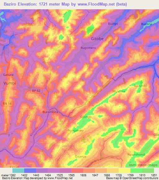 Baziro,Burundi Elevation Map