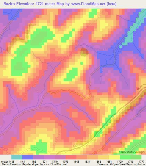 Baziro,Burundi Elevation Map