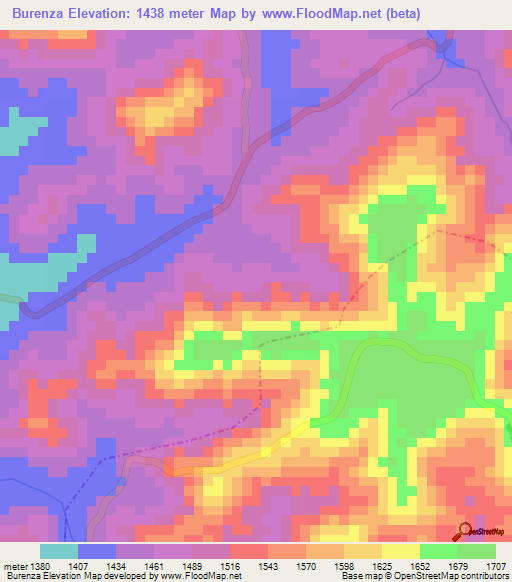 Burenza,Burundi Elevation Map