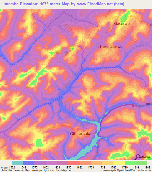 Intamba,Burundi Elevation Map
