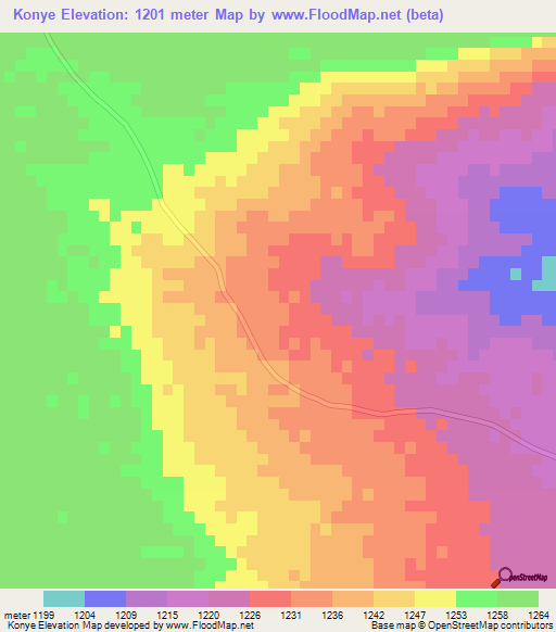Konye,Botswana Elevation Map