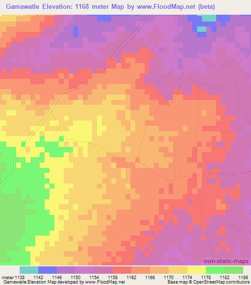 Gamawatle,Botswana Elevation Map