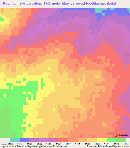 Kgomodinake,Botswana Elevation Map