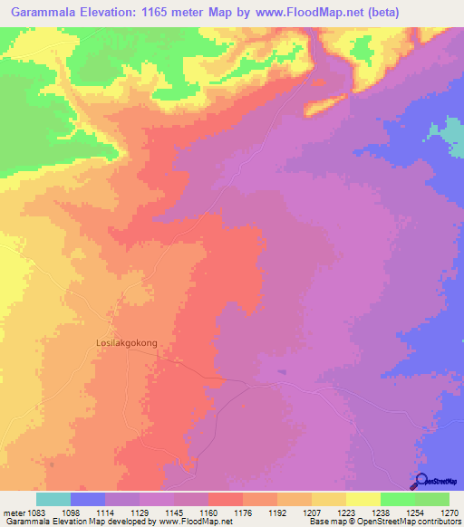 Garammala,Botswana Elevation Map