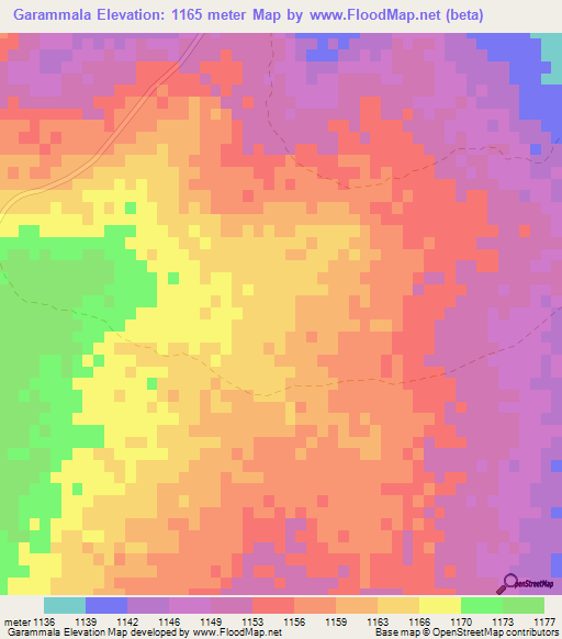 Garammala,Botswana Elevation Map