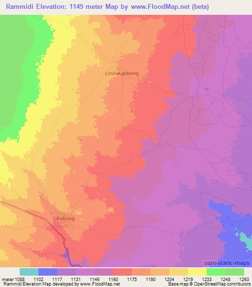 Rammidi,Botswana Elevation Map