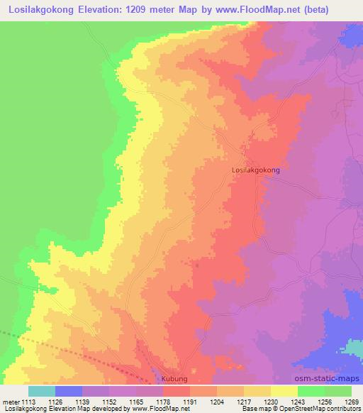 Losilakgokong,Botswana Elevation Map