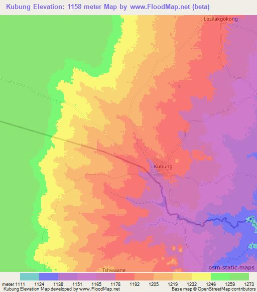 Kubung,Botswana Elevation Map