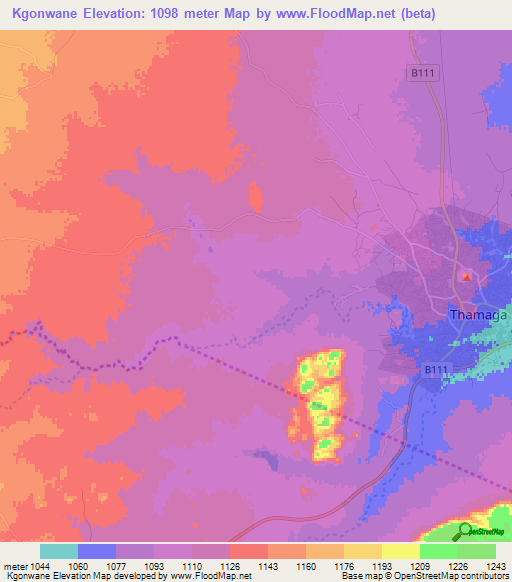 Kgonwane,Botswana Elevation Map